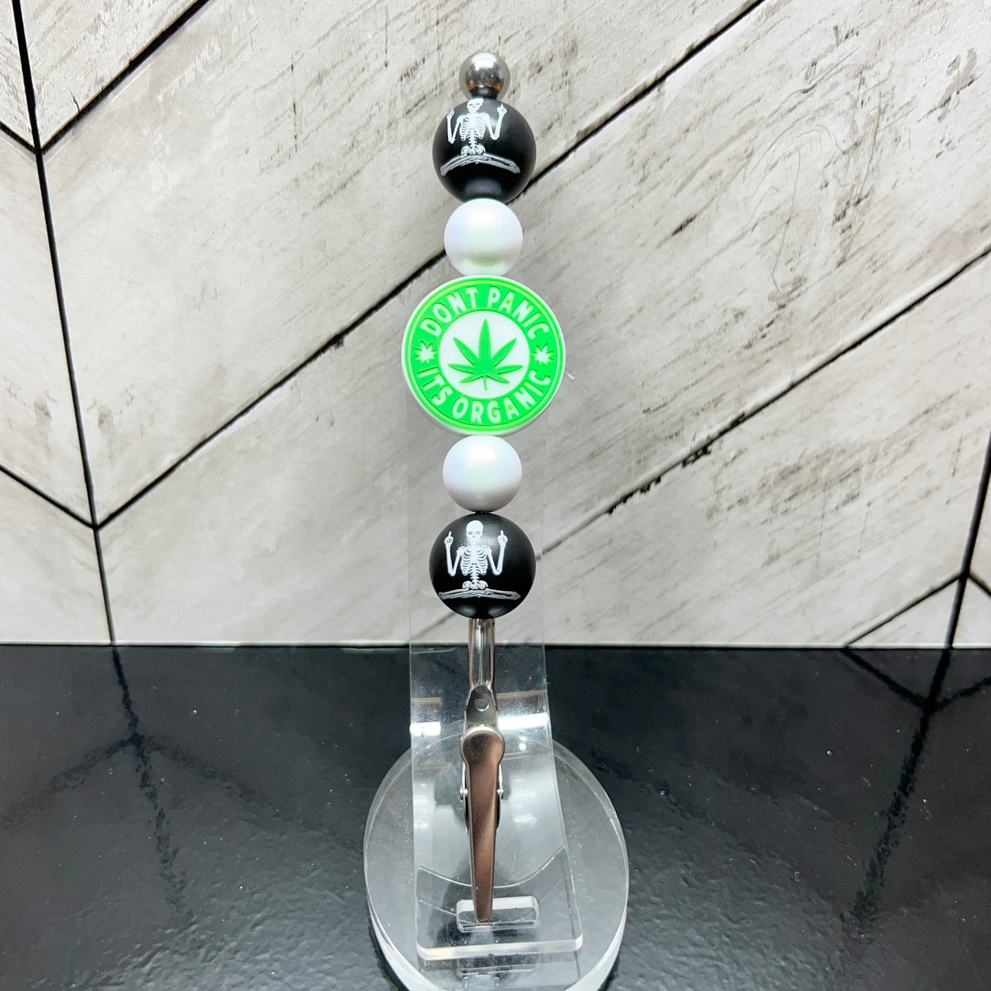 Green Don't Panic Skeleton Clip